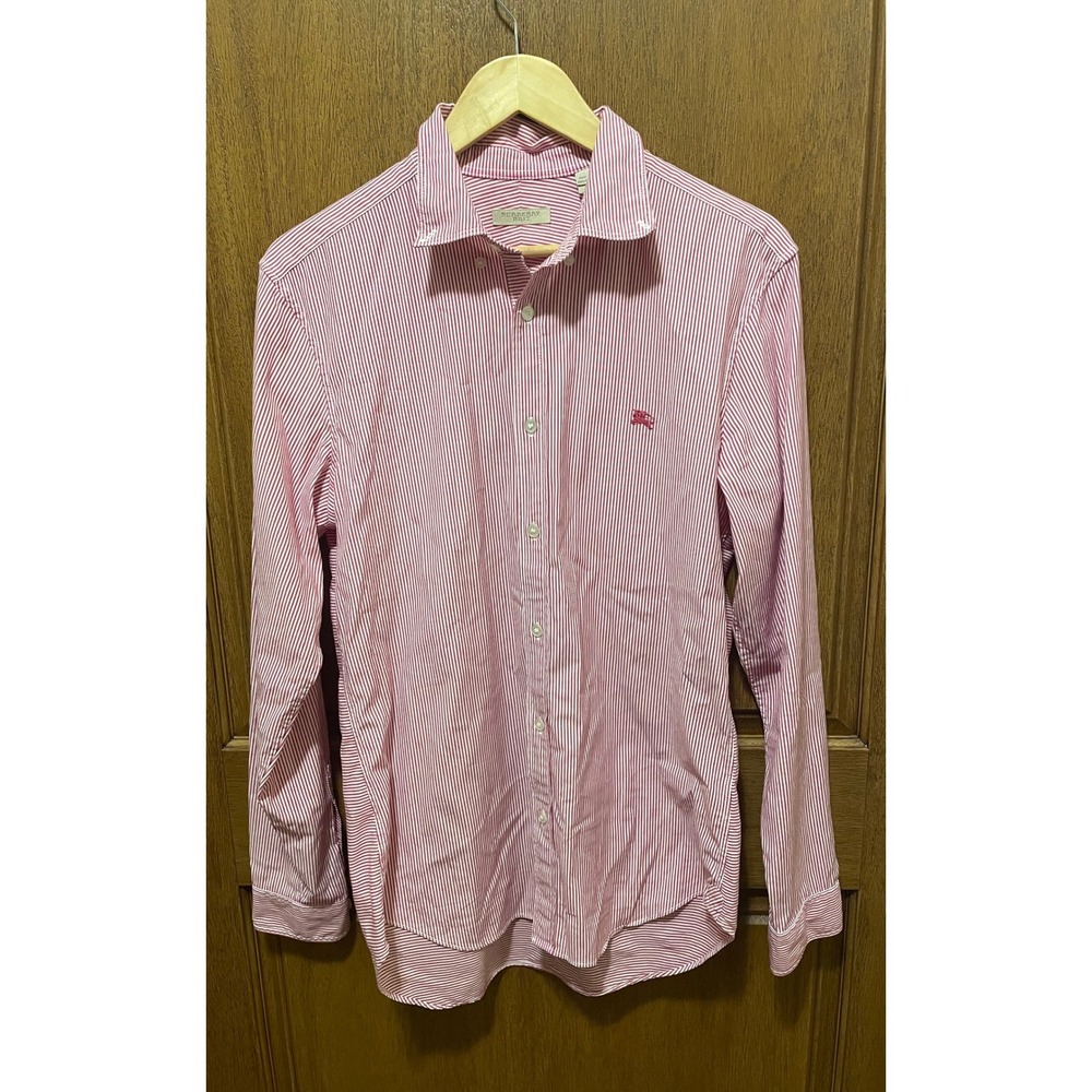 Burberry Brit Mens Red White Striped Long Sleeve Button Down Shirt Size M